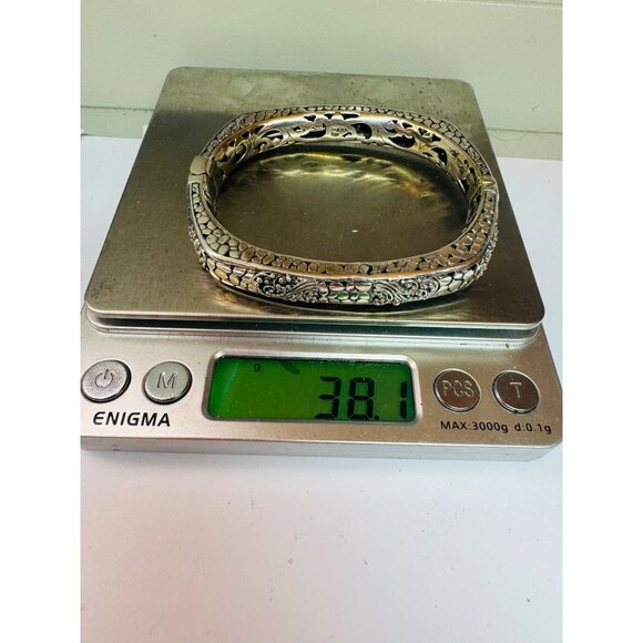 Estate Sarda Sterling Silver 925 Filigree Hinged Bangle Bracelet 6" 38.1g - Picture 13 of 13